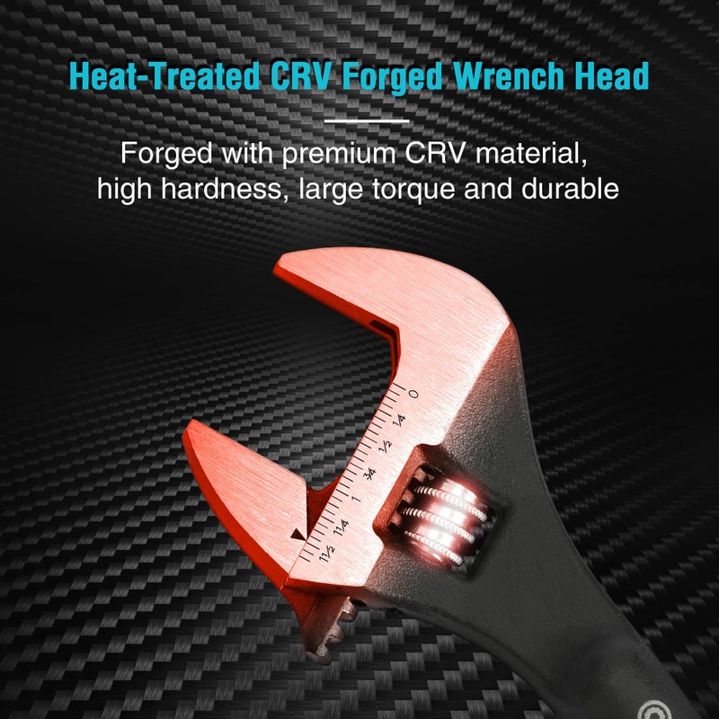 DURATECH 12-Inch Adjustable Construction Spud Wrench, Black Oxide Finish, CR-V Steel, SAE and Metric Scale Marked, Alignment Holes and Tail Crowbar Features - Image 4